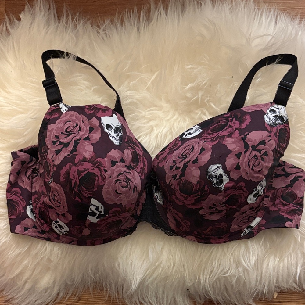 Gothic Rose and Skull Print Bra